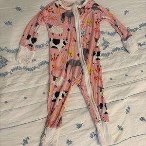 Little sleepies 0-3 month pink Farm Animal Kids One Piece, gently used